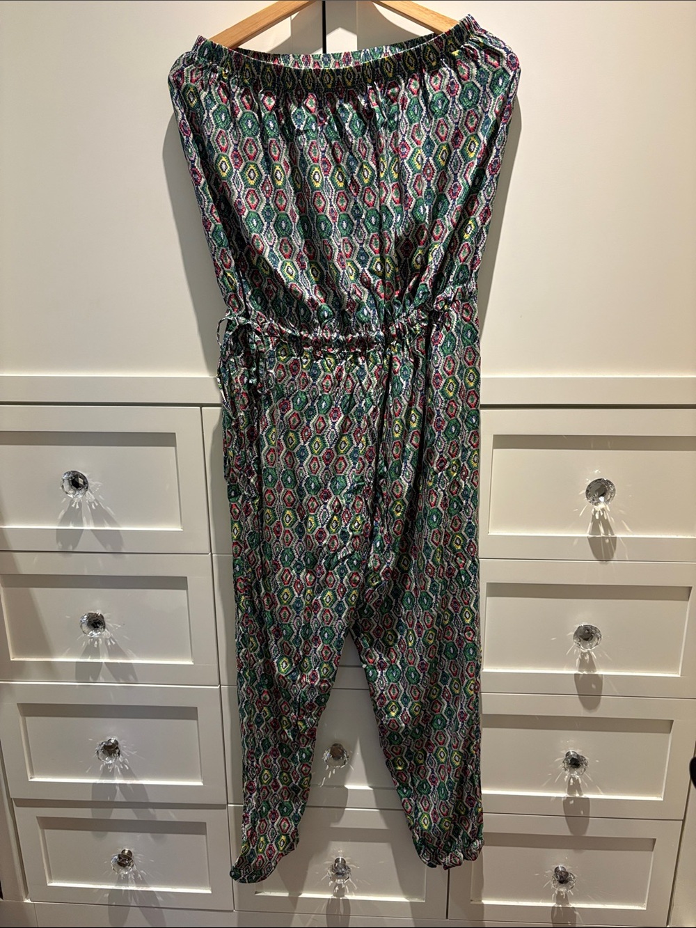 Printed Strapless Jumpsuit in Teal Multi - Picture 1 of 2